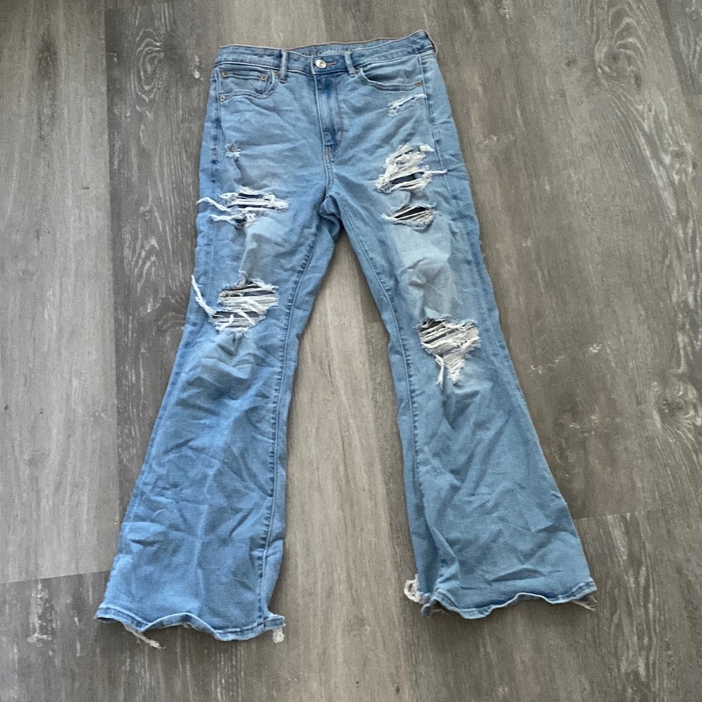 American Eagle Extra Short Distressed Wide Leg Jeans